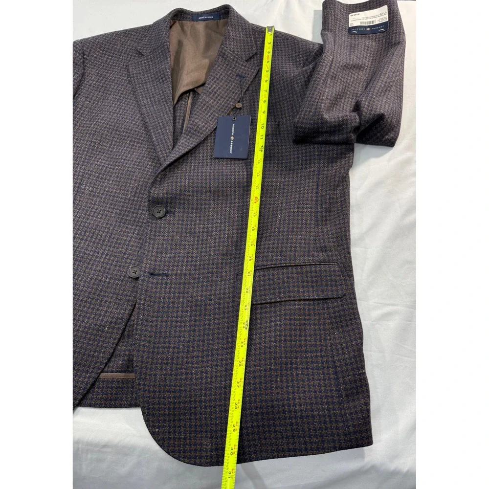 Joseph Abboud Heritage Soft Jacket 46S Navy Brown Houndstooth Wool /Linen Blazer